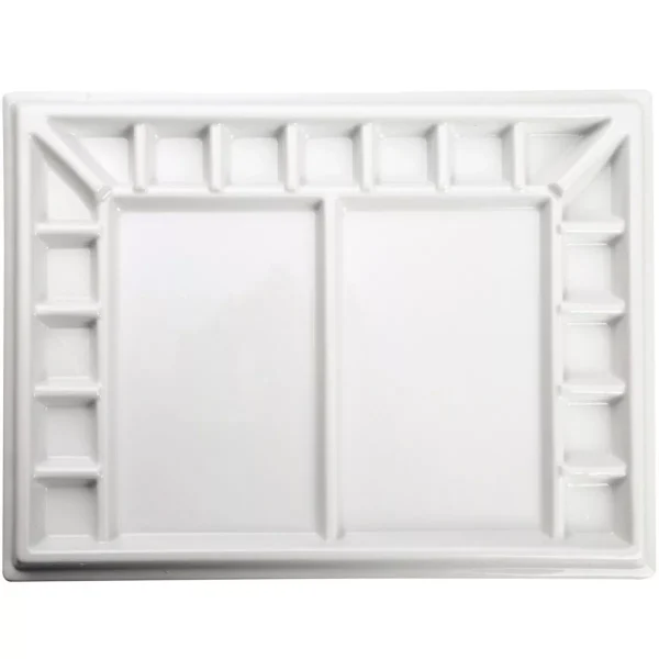 Studio Ceramic Paint Palette, Watercolor Palette for Artists Painting, Gouache Watercolor Mixing Tray, 17-Well 13 by 10 Inch-Without a Lid