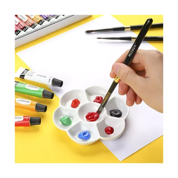 Studio Porcelain Paint Palette Tray,Artist Mixing Colour Tray by 4-3/4 Inches for Watercolor Gouache Painting,Round,White